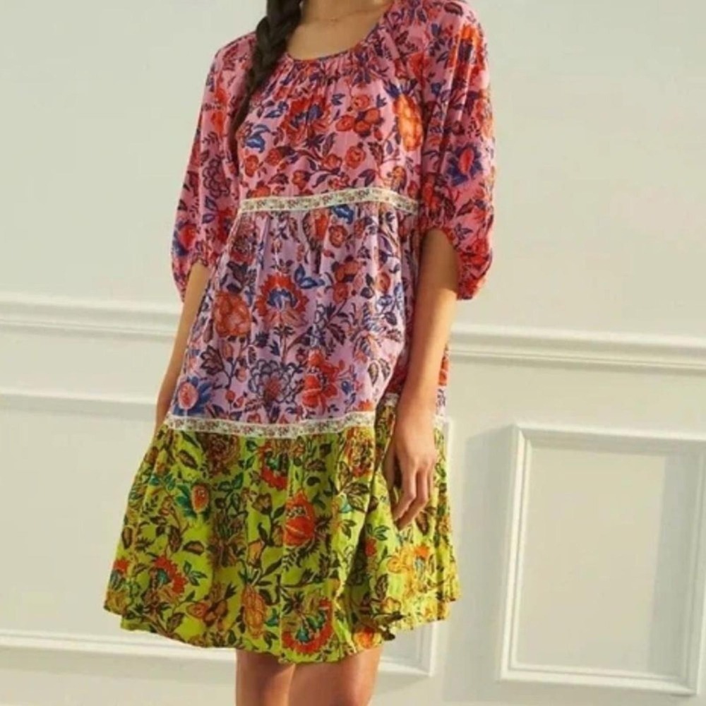 By Anthropologie Womens Multicolor Floral Tiered Mabel‎ Mini Dress Medium